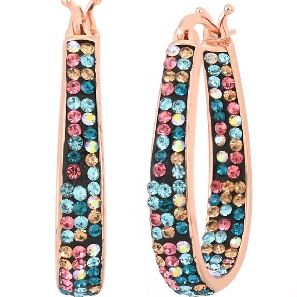 Women's Rose Gold Tone Plated Earring Multi Color with Swarovski Crystal Loops - Picture 1 of 11